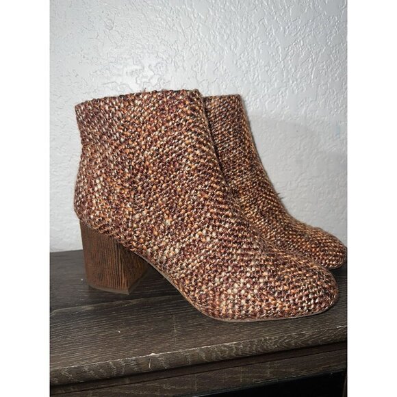 Seychelles Tweed Corduroy Ankle Boots In Whiskey 3" Block Heel Size 7.5 NEW - Picture 2 of 9
